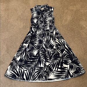 Hobbs of London Black and White Leaf Print Dress